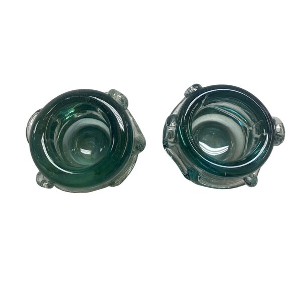 Vintage Handblown Aqua Glass Candlestick Holders - Picture 4 of 5